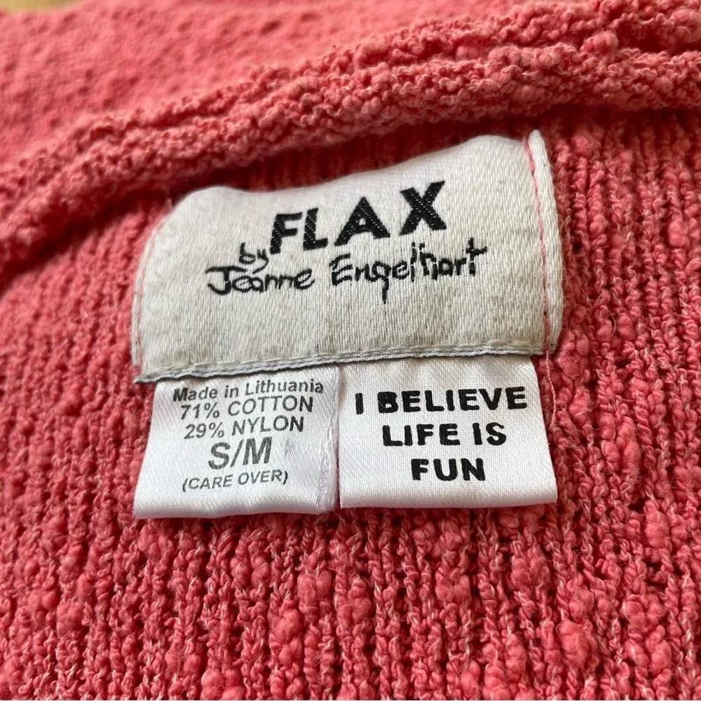 FLAX Jeanne Engelhart Cotton Blend Pink Boucle Knit Front Pocket Sweater Sz S/M
